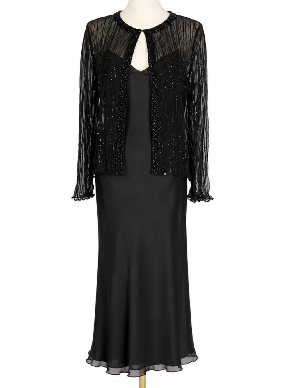 Vintage Black Sheer Mesh Sequin Beaded 90s Statement Topper Evening Jacket Sz 10